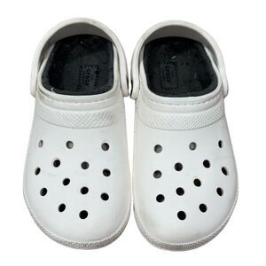 Crocs Classic Clog with Warm Fuzzy Liner - Women’s Size 7, White/Gray